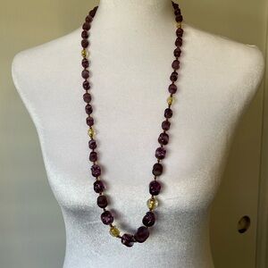 Vintage Purple Frosted Glass Beaded Necklace Graduated 30” Long GOLDTONE